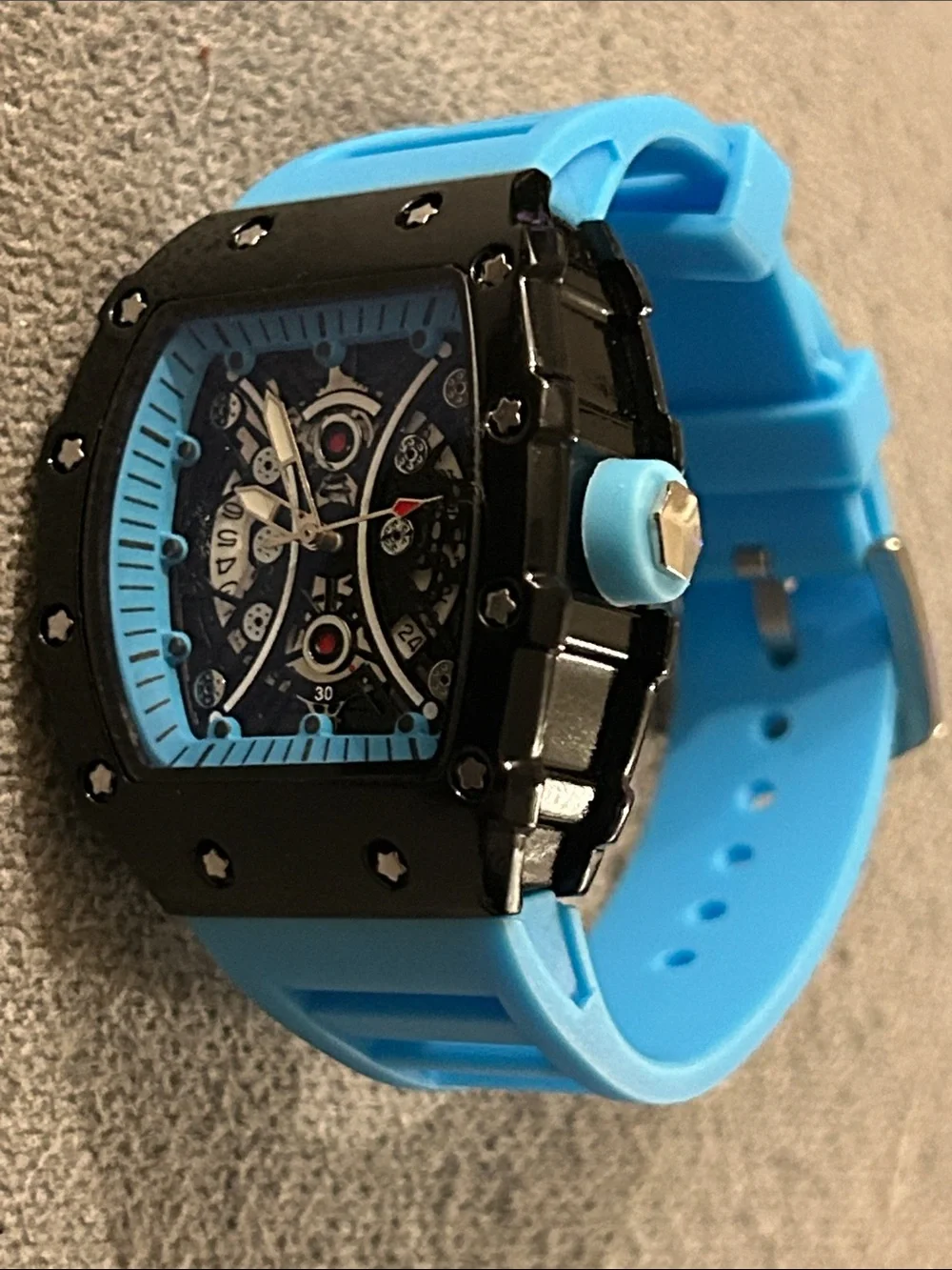 Blue Sport Silicone Strap Mechanical-Style Wristwatch